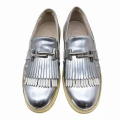 トッズ TODS ダブルT タッセル ローファー スニーカー スリッポン シューズ 靴 38 24.5 シルバー ur129 【中古】
