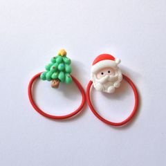 ヘアゴム2個セット【クリスマス：サンタクロースとツリー】