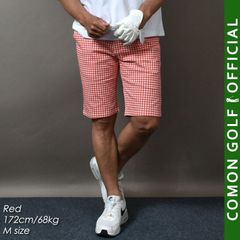 新品【COMONGOLF/コモンゴルフ】千鳥格子ストレッチゴルフショートパンツ/レッド(CG-S53782)ゴルフウェア ハーフパンツ 短パン 半ズボン 夏 ウエストゴム 膝上丈 ゴルフパンツ 大きいサイズ M L XL XXL XXXL LL 3L 4L