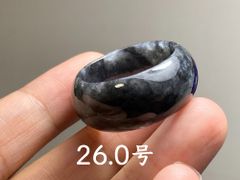 L12-191 訳あり処分品 広幅 黒翡翠 26.0号 ミャンマー産天然 A貨 本翡翠 くりぬき リング