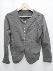 ◇ ⊇ Hands of creation 裏起毛　ノーカラー　スナップボタン 長袖 カーディガン サイズF チャコール レディース P  【1410230002412】