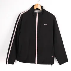 フィラ ナイロンジャケット ウインドブレーカー ブルゾン 裏ボア 無地 アウター スポーツ 黒 レディース Lサイズ ブラック FILA 【中古】