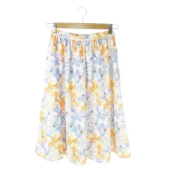 ダズリン dazzlin スカート ギャザー フレア ミモレ ロング 薄手 水彩 花柄 S 青 ブルー /AO24 ☆