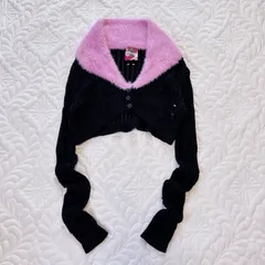 Blumarine by Marc Jacob's 23AW CROPPED CARDIGAN ファーカラークロップドカーディガン ダメージ ブラック/ピンク M