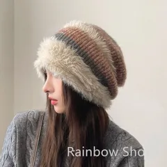 【新品未使用】ニット帽 レディース 秋冬 ハット 帽子 柔らかい ふわふわ 折りたたみ 秋用 冬用 ふんわり 小顔効果 フェイクファー かわいい レディース帽子 おしゃれ 防寒asd cp65