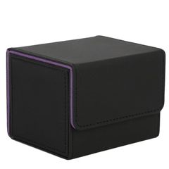 Venssu デッキケース トレカケース ストレージボックス 横入れ マグネット PU レザー 120枚「 遊戯王 ポケモン デュエマ 各種 カードゲーム に使用可能 」スリーブ対応 Sサイズ (黒（内装紫）) 1