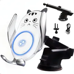 【数量限定】Fudia 車載 スマホホルダー【2024年最新強化版】 おしゃれ 車 スマホスタンド ワイヤレス充電器 自動センサー開閉 吸盤&エアコン吹き出し 耐久性向上 Qi認証 15W 急速充電 iphone Adoroid (ねこ ホワイト)