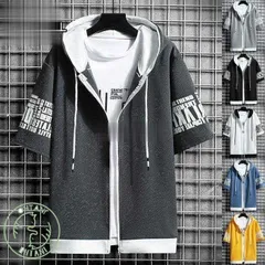 パーカー メンズ 半袖パーカー スウェット トップス 男女兼用 ジップアップ 夏 部屋着 ルームウェア 小さめ おしゃれ 薄手 涼しい 父の日【0807④】