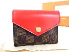 ■美品■ LOUIS VUITTON ルイヴィトン N60166 ダミエ ポルトフォイユ ゾエ コクリコ 三つ折り 財布 ウォレット レッド系 FF8957