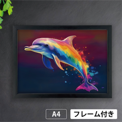 『虹イルカ　<NO.001>（Rainbow dolphin）』　《ショップオリジナル》《レインボーシリーズ》　A4 光沢 アートポスター【フレーム付】《OR》★再入荷★