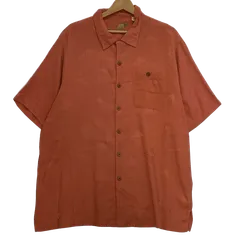 Caribbean アロハシャツ 総柄 US古着 ボタンダウン オープンカラー 開襟シャツ シルクシャツ 半袖 シャツ オーバーサイズ ビッグシルエット China製 メンズ XL サーモンピンク/オレンジ