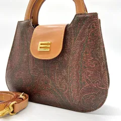 【良品】 ETRO エトロ ハンドバッグ ショルダーバッグ ペイズリー柄 総柄 フラップ ゴールド金具 ブラウン 茶色 ベージュ 肌色 レザー 革 pvc ユニセックス 男女兼用 メンズ レディース