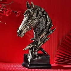 GMDTN31A ○ 飯田商事 iida 置物 馬 樹脂製 ブラック&シルバー色