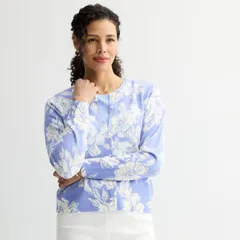 【送料無料】 クロフト＆バロー レディース ニット・セーター アウター Petite Croft & Barrow Printed Classic Cardigan Blue Line Floral