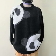 パンディエスタ　セーター　顔がいっぱい　黒　Lサイズ