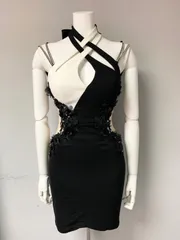 1349  ROBE de  FLEURS Glossy ローブドフルール　グロッシー　キャバクラ　ドレス　クロス　ストーン　シースルー　フラワー　タイト　ミニ　キャバドレス　S