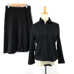 美品/日本製★COMME CA DU MODE【コムサデモード】 膝丈スカートスーツ/セットップ 【上下M/レディース/黒/ステッチ】スナップボタンジャケット/Jacket/skirt◆BJ059-e