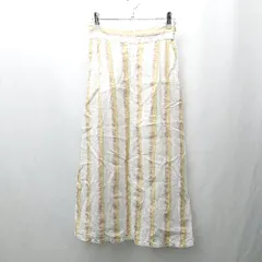 ◇ Θ◎ EMMEL REFINES リネン100% ストライプ柄 ロング Aライン スカート サイズS アイボリー系 レディース E  【1506190009544】