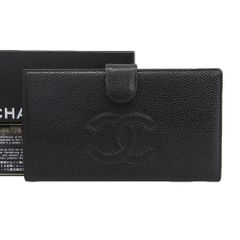 【本物保証】 箱・保付 超美品 シャネル CHANEL ココマーク がま口付長財布 A13498 シール付 5番台 キャビアスキン ブラック ロゴ