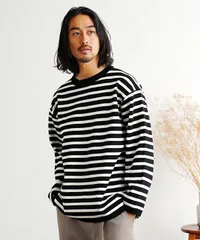 新品 未使用 JIGGYS SHOP(ジギーズショップ)ドライタッチボーダーニットセーター 217750 ブラック×ホワイトのサムネイル