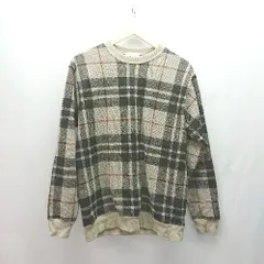 ◇ THE SHOP TK クルーネック ケーブル 起毛 ストレッチ チェック柄 シンプル 長袖 ニット サイズL ブラウン レディース E  【1308290061053】