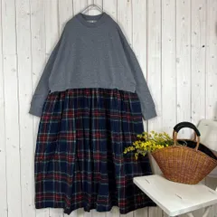 新品 ドッキングワンピース 切替ワンピース チェック グレー M〜 L
