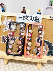 ハイキュー!!　複数機種あり　スマホケース（豆目）iPhone14/14MAX/14Plus/Pro Max/Pro　オレンジ/黒色　月島蛍・及川徹・日向翔陽・影山飛雄・孤爪研磨・赤葦京治・宮侑・黒尾鉄郎・西谷夕