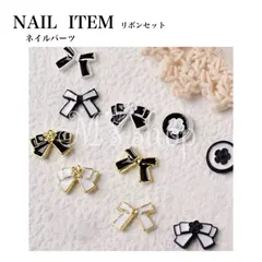 【CNP-004】 ネイルパーツ 【4個】リボン　ブラック　ホワイト　カメリア デコパーツ