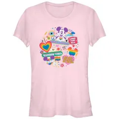 【送料無料】 ディズニー レディース Tシャツ トップス Disney's Mickey Mouse Love For All Rainbow Vibes Juniors' Fitted Graphic Tee Light Pink