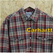carhartt　カーハート　チェックシャツ　オンブレ　革　ワッペン　刺繍　長袖