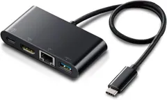 119 エレコム(ELECOM) Type-C ドッキングステーション Cハブ PD対応 [充電用Type-C×1/USB(3.0)×1/HDMI×1/LANポート] 30cmケーブル ブラック DST-C09BK