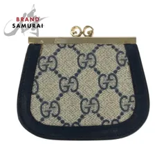美品 GUCCI グッチ ヴィンテージ オールドグッチ グレー ネイビー GGスプリームキャンバス コインケース コンパクトウォレット 502651【中古】