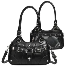 黒 銀色 鞄 トート 肩掛け 可愛い 推し活バッグ Y2K 推し活 ゴスロリ 地雷系 2WAY バッグ レディース 推し トートバッグ ハンドバッグ ショルダーバッグ ミニ 痛バック 小さめ 人気 痛バ ショルダー 痛バッグ 痛バに見えない [ハルジオ]