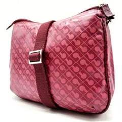 【良品】 GHERARDINI ゲラルディーニ ワンショルダーバッグ トートバッグ 総柄 ロゴ型押し シルバー金具 肩掛け 斜め掛け ビニール レザー レディース ピンク 桃色