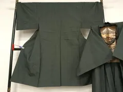 平和屋着物●男性　紬　アンサンブル　色無地　藍墨茶色　正絹　逸品　AABA5033np