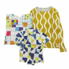 ソウソウ SOU SOU 伊勢木綿 臼井織布 子供服 Tシャツ 甚平 わらべぎ 3点 セット まとめ売り 長袖 ノースリーブ シャツ ブラウス スクエアネック 着物 つなぎ チェック柄 総柄 カットソー トップス 70-S マルチカラー
