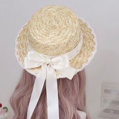 【新品】スウィートガーリー♡サテンリボン麦わら帽子 レディース 帽子 麦わら帽子 リボン 可愛い ガーリー 夏 レース 大人用 ロリータ レトロ　G0436