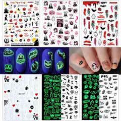 【在庫処分】Chisafly ネイルシール ハロウィン 夜光 蓄光 パンプキン おばけ ゴースト コウモリ 6枚セット ネイルパーツ ハロウィーン クモ スカル