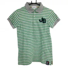 ★SALE価格★【美品】ジャックバニー 半袖ポロシャツ グレー×グリーン ボーダー バックプリント レディース 1(M) ゴルフウェア Jack Bunny