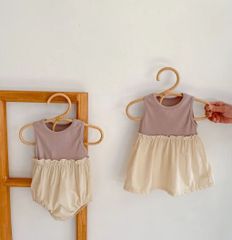 ＊韓国子供服 ＊ ギャザー ワンピース 切り替え キッズ ドレス 可愛い くすみ
