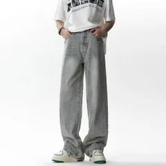 メンズ ファッション 服 男性用 オシャレ シンプル 大人 かっこいい 大きいサイズ ストリート 紳士服 夏 ライト ブルー ジーンズ 薄手 ストレート レッグ 快 ワイド レッグ パンツ ウォッシュ 加工 パンツ