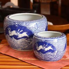 水鉢 2個セット 兎 ミニ火鉢 鉢カバー プランターカバー 水鉢 底穴なし ウサギ うさぎ
