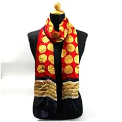 イヴサンローラン 長方形 スカーフ ストール ショール ネイビー レッド 中古 AＢランク YVES SAINT LAURENT レディース 女性のサムネイル