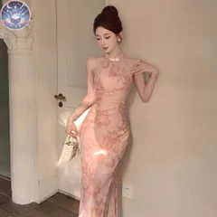 新品未使用 花柄ホルターネックロングドレス 結婚式・パーティーに最適 スリット入り 