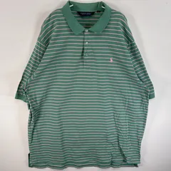 古着 90's/90年代 ラルフローレン RALPH LAUREN 鹿の子 半袖 ポロシャツ ワンポイント ロゴ 刺繍 大きいサイズ PIMA COTTON XXL  グリーン系 ボーダー メンズ