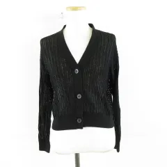 ユニクロ UNIQLO メッシュVネックショートカーディガン 長袖 黒 *A342