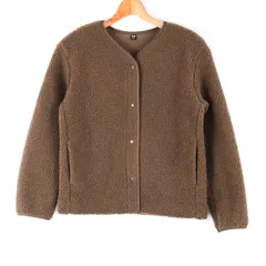 ユニクロ ボアフリースクルーネックカーディガン 長袖 無地 トップス レディース Sサイズ カーキ UNIQLO 【中古】