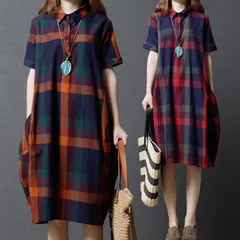 シャツ ワンピース レディース 夏 チュニック 半袖 チェック ロング 着痩せgege10