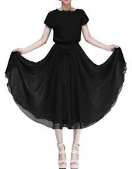 パール・シフォン ロング ドレス・ブラック（2XL / XXL）レディース ファッション ワンピース