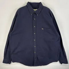 古着 エディー・バウアー Eddie Bauer 長袖シャツ ワンポイント ロゴ 刺繍 厚手 ボタンダウンシャツ XL  ネイビー 無地 メンズ